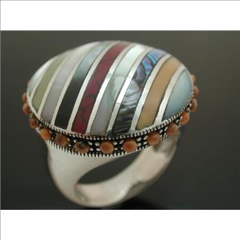 Spring Parade Bands of Multicolor Mother of Pearl Sterling Silver Ring Size  8