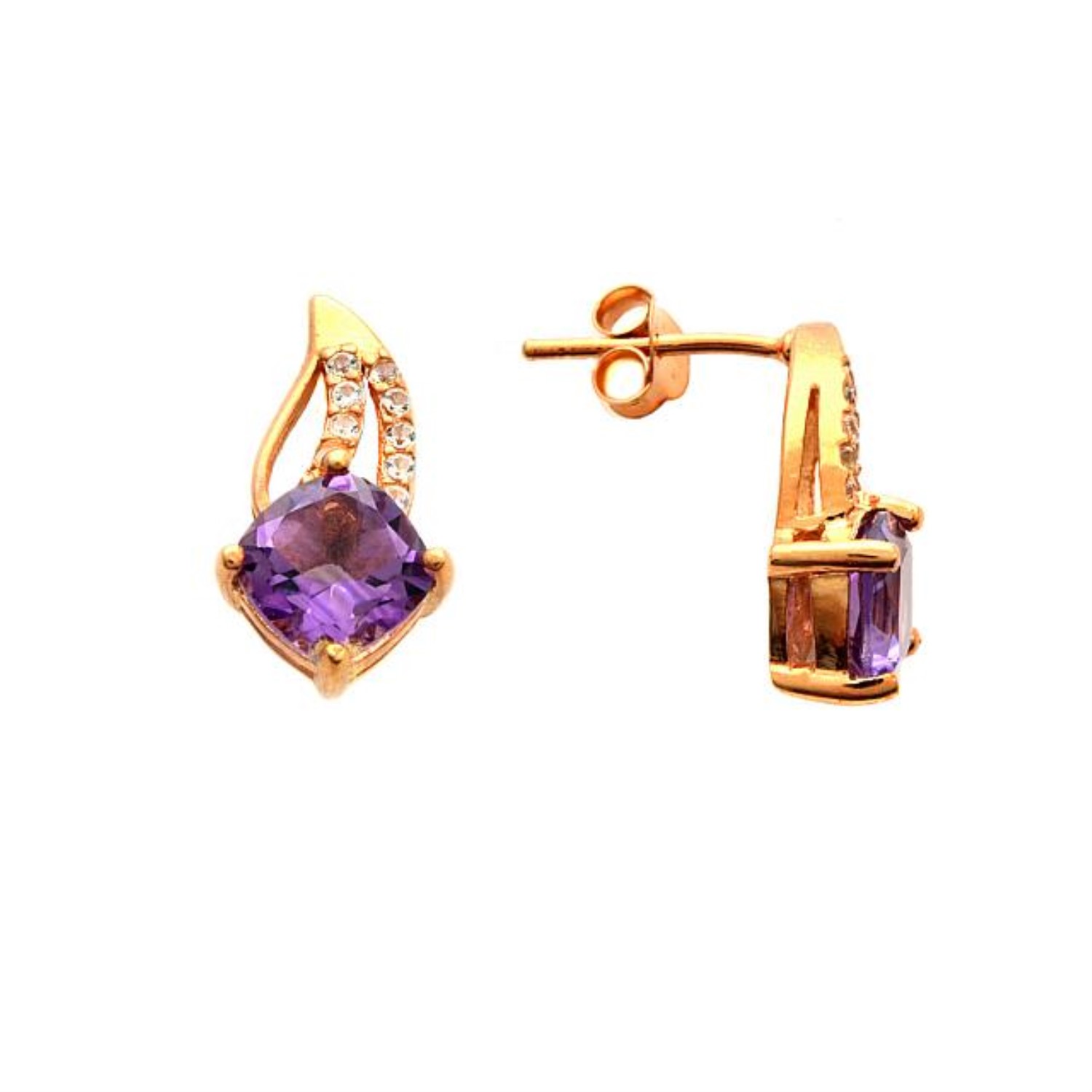 14krose Gold Over Ss Luxury Amethyst And White Cz Earrings An Image Relevant To This Listing 14krose Gold Over Ss Luxury Amethyst And White Cz Earrings