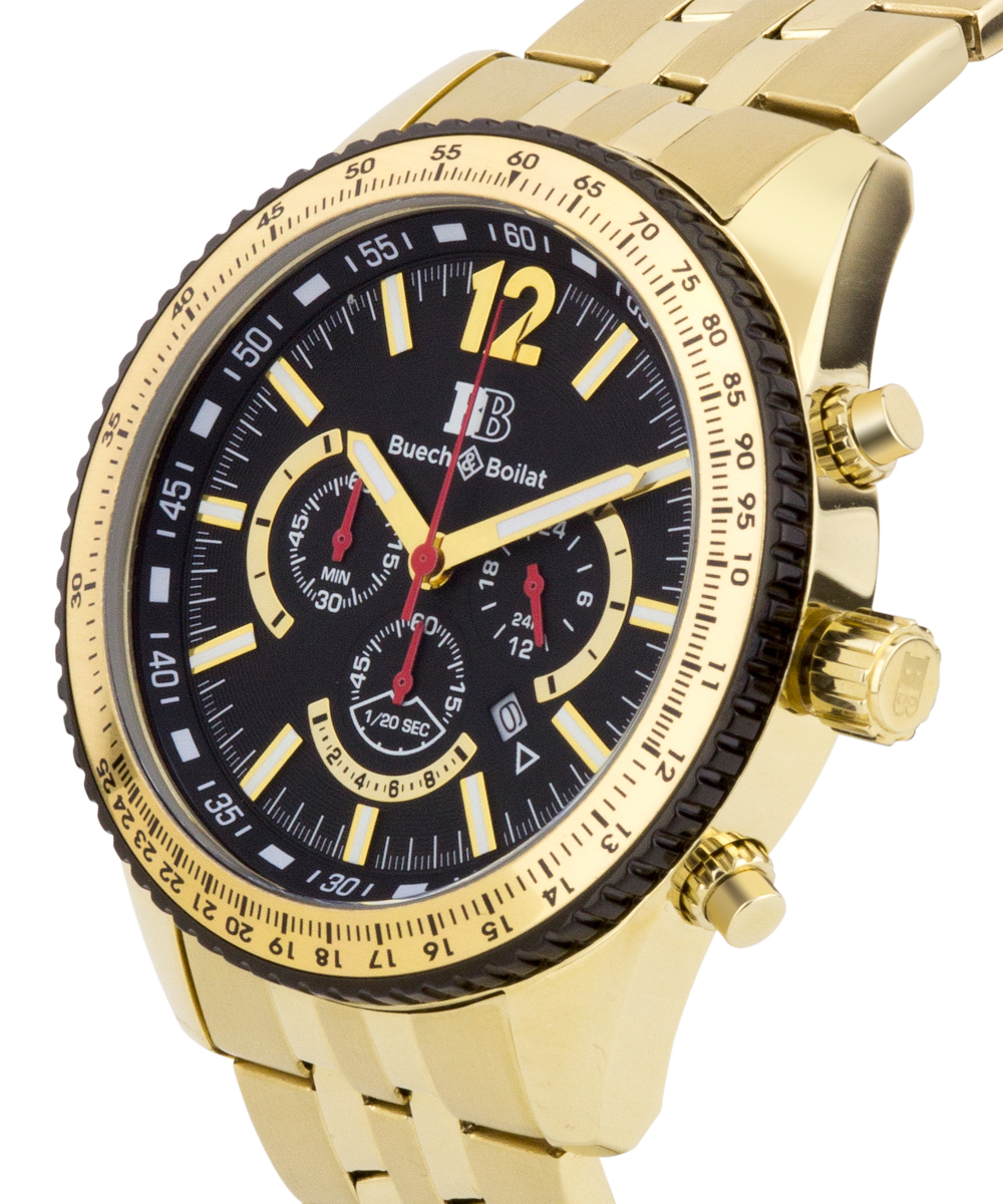 Montre Chronographe Buech & Boilat Roubaix - Cadran 45mm, Boîtier Or Rose IP, Bracelet Cuir (neuve Avec étiquettes)