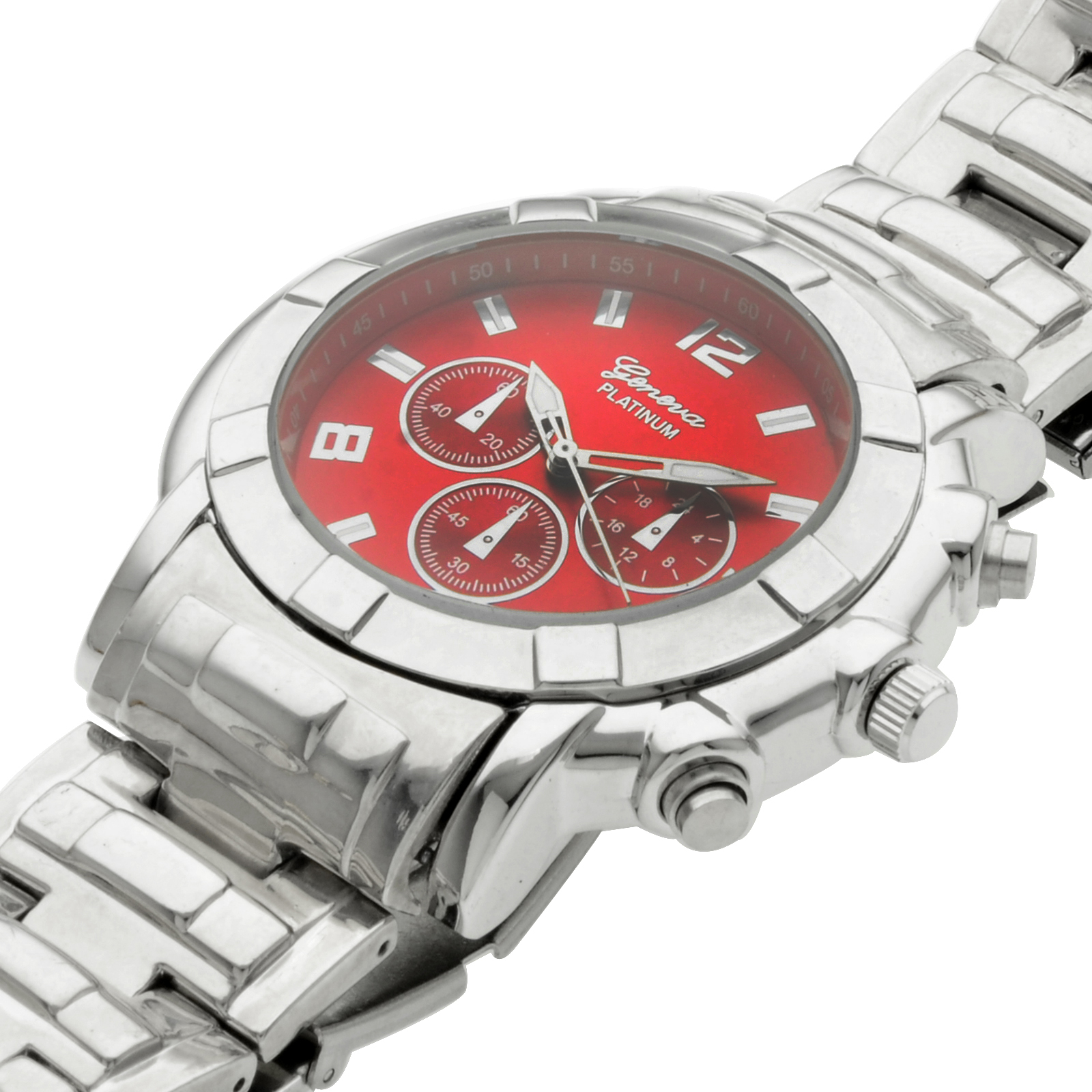Geneva Platinum Vital Mens Watch Silver Bracelet/Silver Case/Red Dial Property Room