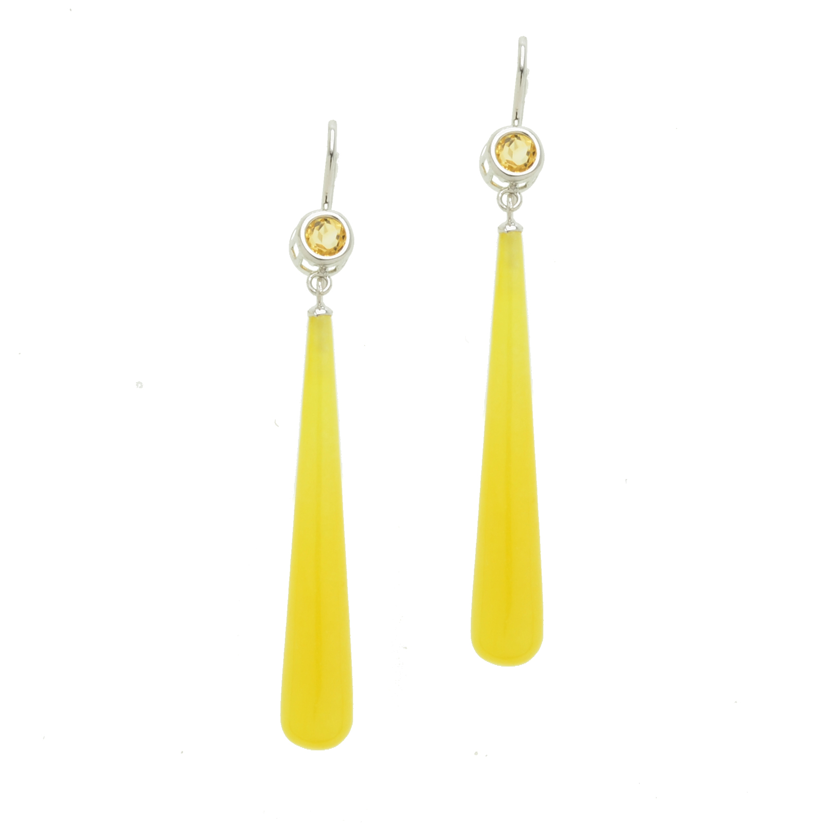 Citrine And Yellow Jade Drop Earrings In Sterling Silver Citrine And Yellow Jade Drop Earrings In Sterling Silver