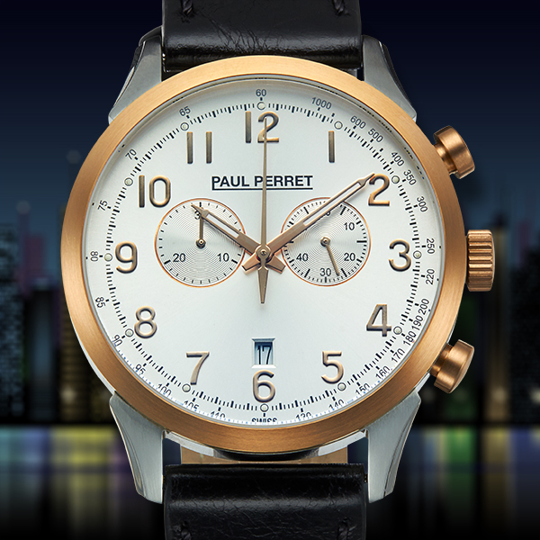 Montre Chronographe Suisse Paul Perret Voltaire - Homme, Cuir, étanche 100m, Neuf Avec étiquettes
