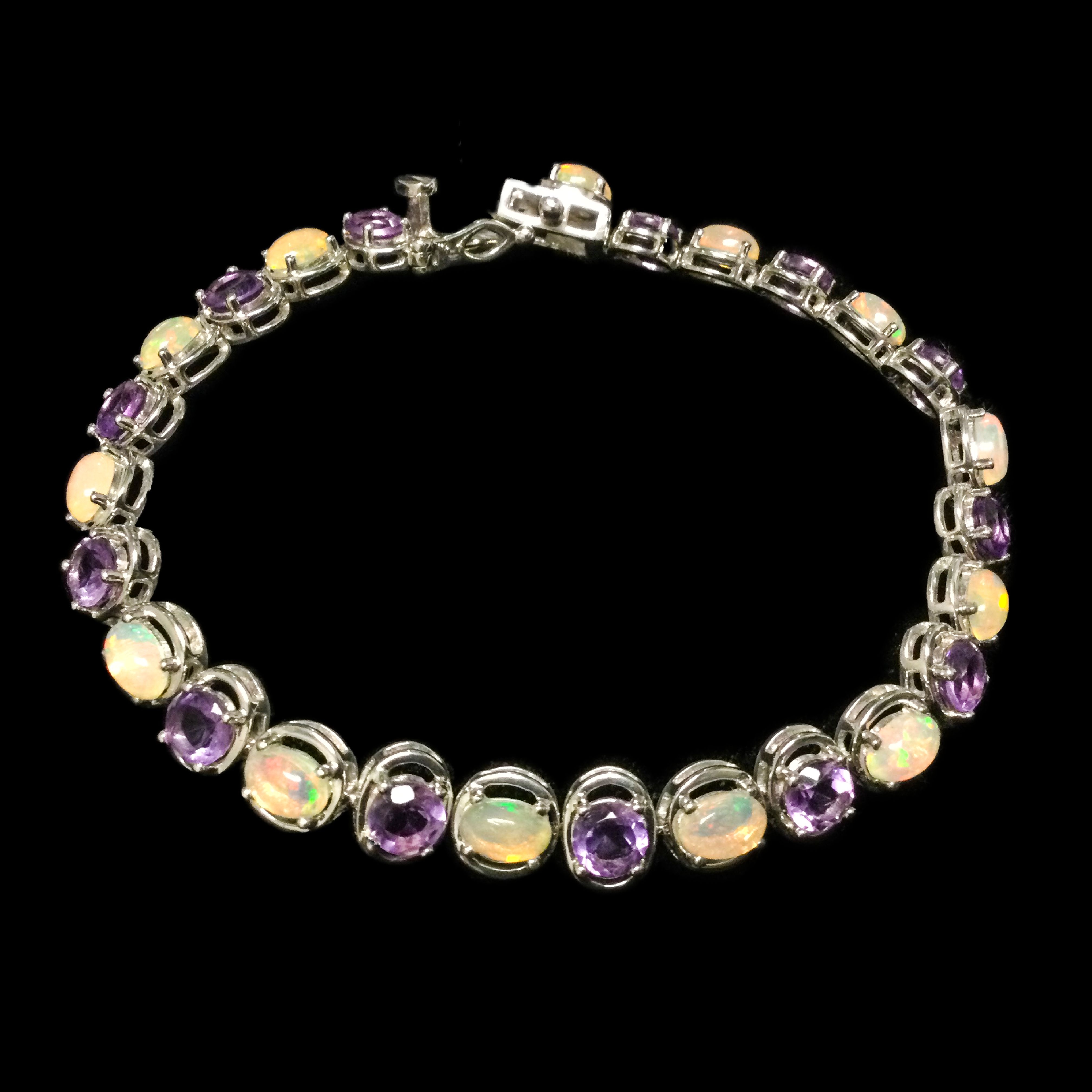 Sterling Silver Opal and Amethyst Tennis Bracelet Property Room