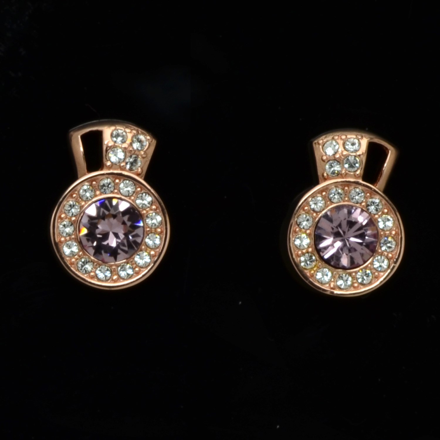 Sterling Silver 18k Rose Gold Halo Stud Earrings Made W Swarovski Sterling Silver 18k Rose Gold Halo Stud Earrings Made W Swarovski Elements