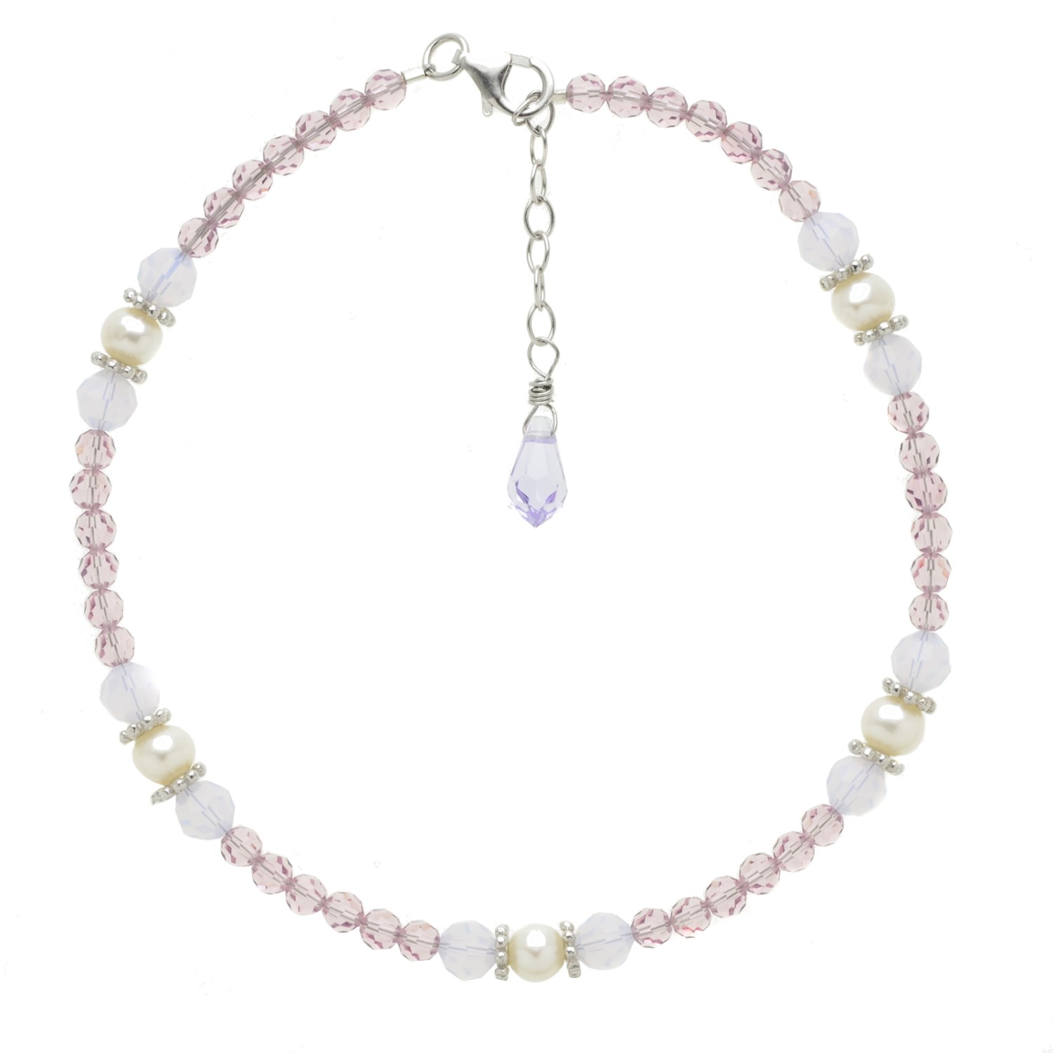 925 Sterling Silver White Freshwater Pearl Violet Opal Purple 925 Sterling Silver White Freshwater Pearl Violet Opal Purple Swarovski Crystal Ankle Bracelet 9 5