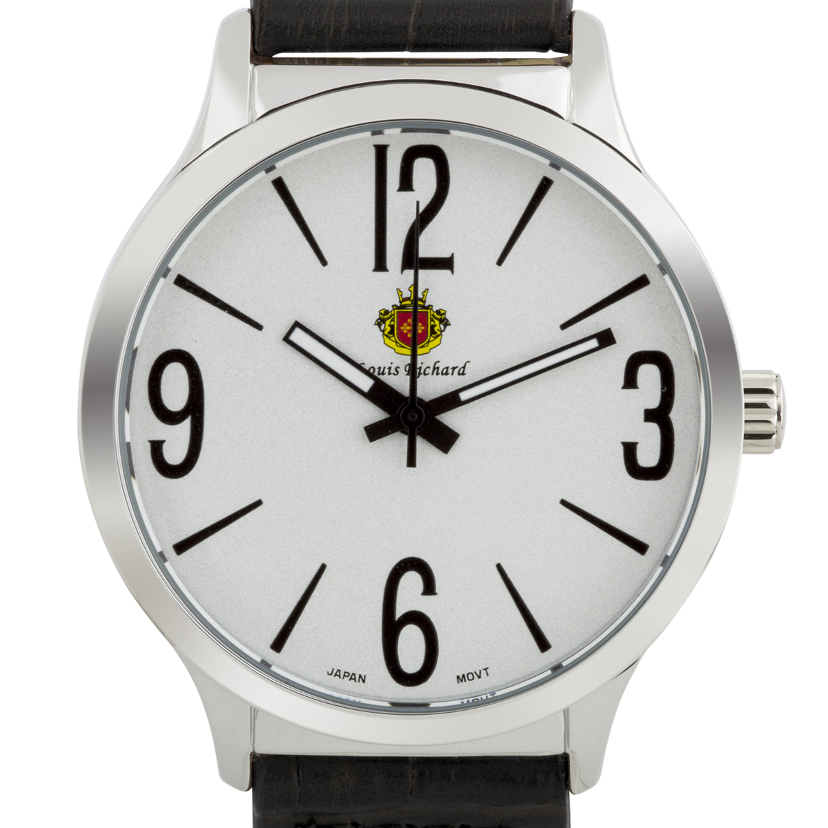 Louis Richard Durham Men's Watch Black Genuine Leather Strap, Silver