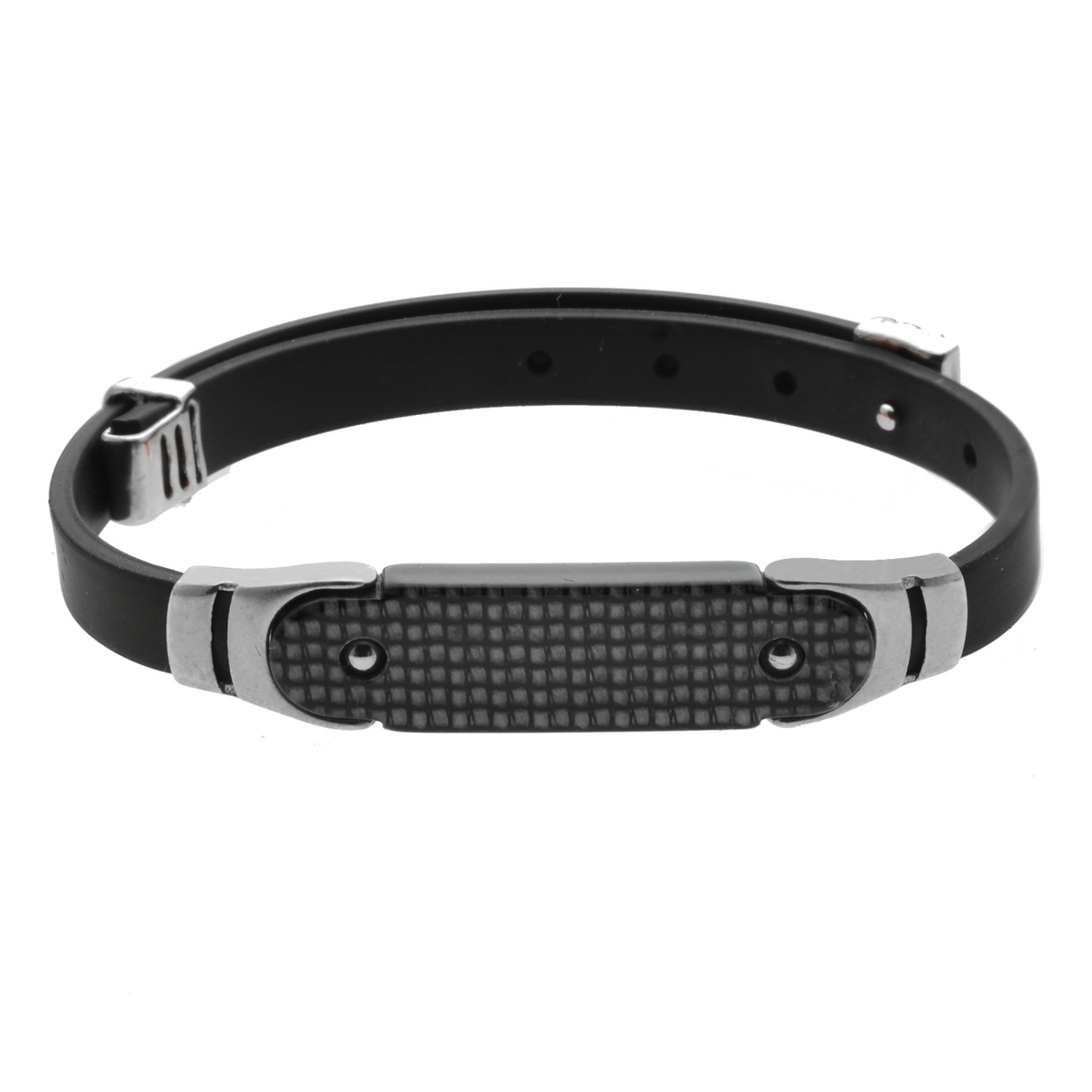 Mens ID Bar Rubber Bracelet with Silver Buckle Property Room