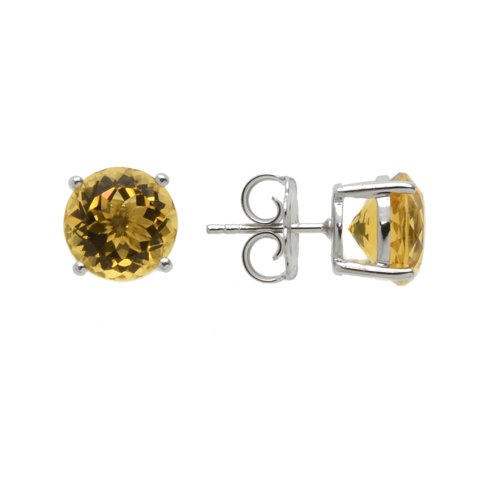Sterling Silver 100 Facet 10MM Citrine Stud Earrings Property Room