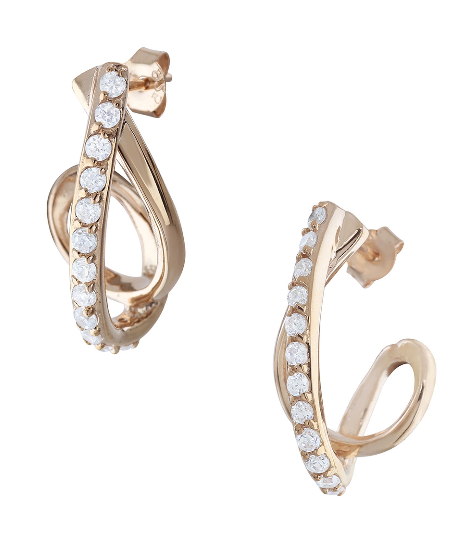 Sterling Silver Rose Gold Embraced Round Cut Simulated Diamond Sterling Silver Rose Gold Embraced Round Cut Simulated Diamond Twisted J Hoop Earrings