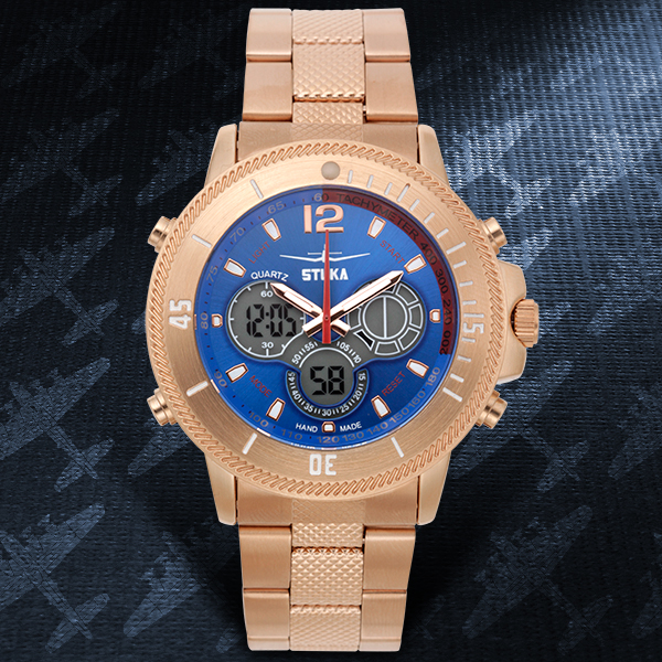 Montre Homme Stuka Ana-Digi Chronographe SR-71 - Boîtier 43mm, Bracelet Acier Or - Neuf Avec étiquettes