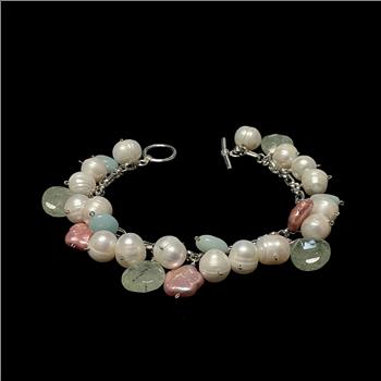 Sterling Silver Multi Stone Charm Bracelet 