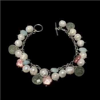 Sterling Silver Multi Stone Charm Bracelet 