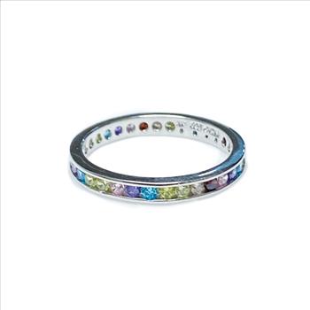 Sterling Silver Multi Colored Eternity Band Size 7.75
