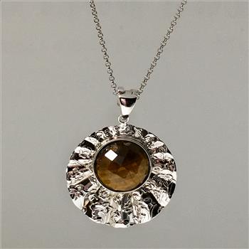 Sterling Silver Faceted Tiger Eye Medallion Pendant with Chain 