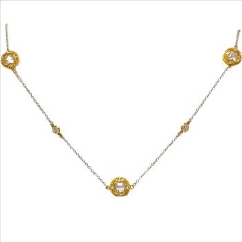 16 Inch Two Tone Clover Crystal Station Necklace with Toggle Clasp