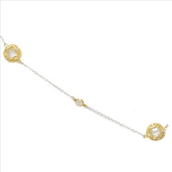 16 Inch Two Tone Clover Crystal Station Necklace with Toggle Clasp
