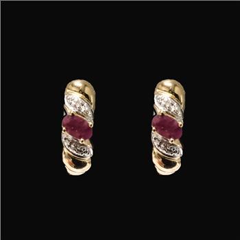 14k over Sterling Silver Ruby Hoop Earrings