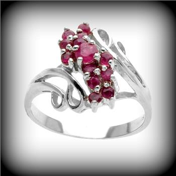 Sterling Silver Ruby Cluster Ring Size 7