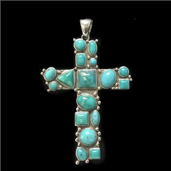 Sterling Silver Large Turquoise Cross Pendant Enhancer