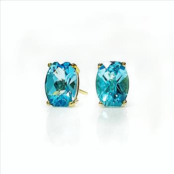 10K Yellow Gold Blue Topaz Stud Earrings