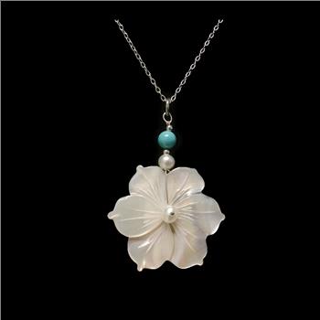 Carved MOP Flower Pendant with Chain