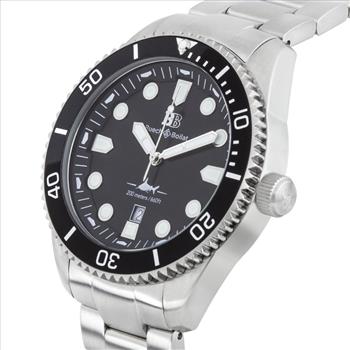 Buech & Boilat Thresher Men's Swiss Diver Watch - Silver Bracelet, Silver Case, Black Bezel, Black Dial* 24 hrs! No Reserve * 