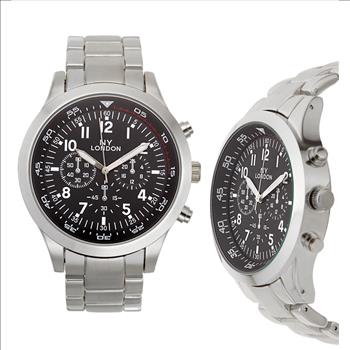 Metal Bracelet with Brushed Finished IP Metal Inserts Men's Watch