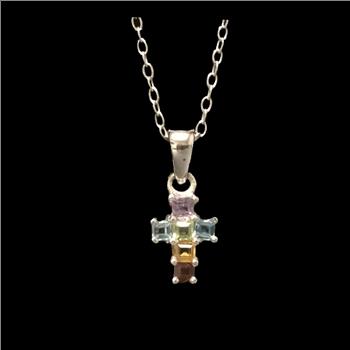 Multi Gems Mini Cross Pendant with Chain