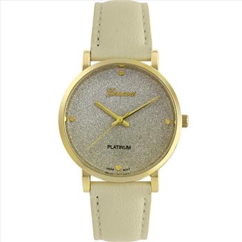 White Sparkle, White Leather Strap, Ladies Watch