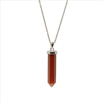 Silvertone Carnelian Hex Pendant With 30 inch Chain