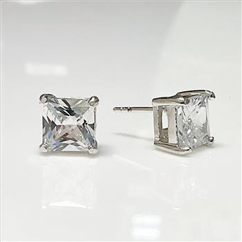 Sterling Silver 8mm Square Cz Stud Earrings