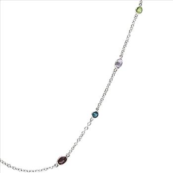 Multi Gemstones Station Sterling Silver Necklace