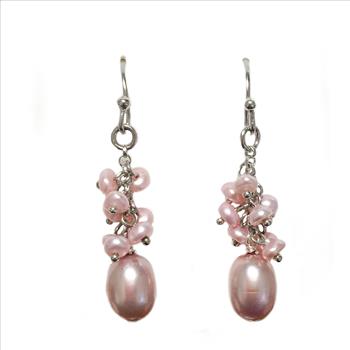 Sterling Silver Pink Pearl Drop Earrings 