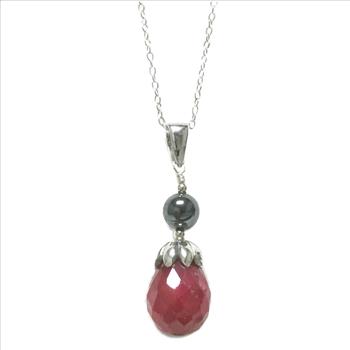 Sterling Silver Ruby Red Corundum Hematite Pendant with Chain