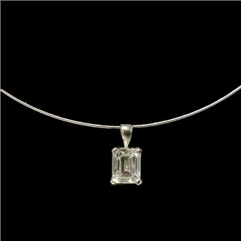 Silvertone Emerald Cut Solitaire Wire Choker