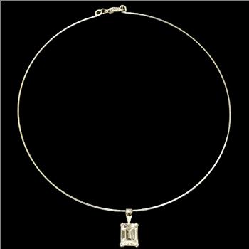 Silvertone Emerald Cut Solitaire Wire Choker