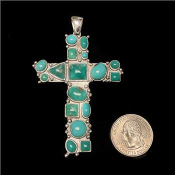 Sterling Silver Large Turquoise Cross Pendant Enhancer
