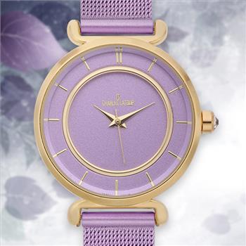 Montre Femme Charles Latour - Cadran Violet, Bracelet Maille IP, étanche 30m, Neuve