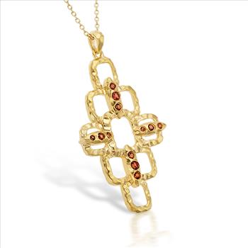 Gold Shimmering Garnet Textured Square Cross Pendant
