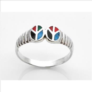 Sterling silver 70's Inspired Peace sign Band Ring Size 5