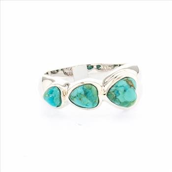 Sterling Silver Heart Shaped Turquoise Band Ring Size 8