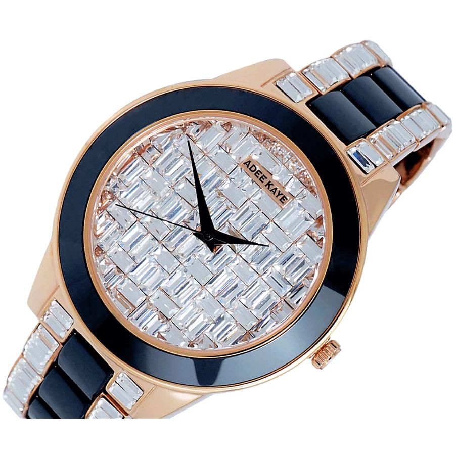 ADEE KAYE FLORENCE , BLACK HIGH-TECH CERAMIC AND ROSE TONE STAINLESS STEEL, 72 pcs BAGUETTE SETTING STONE, MSRP: $635.00