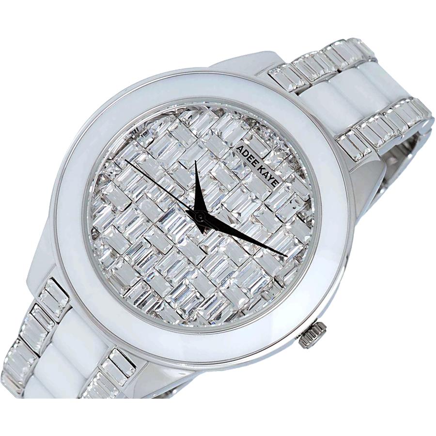 ADEE KAYE FLORENCE , WHITE HIGH-TECH CERAMIC AND SILVER TONE STAINLESS STEEL, 72 pcs BAGUETTE SETTING STONE, MSRP: $635.00