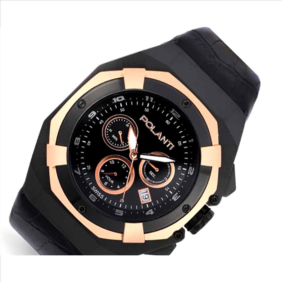 Lechateau Men's- Polanti Valiant -Swiss Chronograph, Black-IP-Rose tone, Black Dial, PLV-2900RG-BK,  MSRP: $1,995.00)