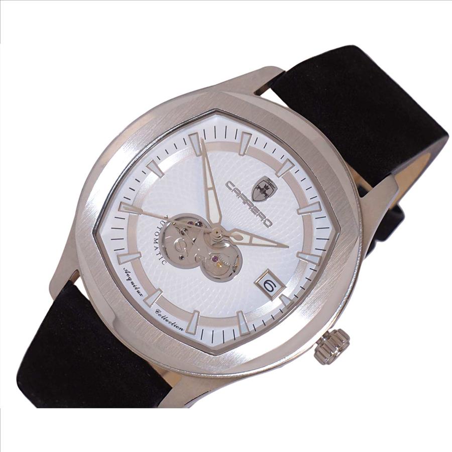 LECHATEAU, MEN'S WATCH, 24-JEWELS AUTOMATIC, WITH HEART BEAT WHITE DIAL, BLACK-SUED LEATHER BAND, (MSRP: $2,388.00)