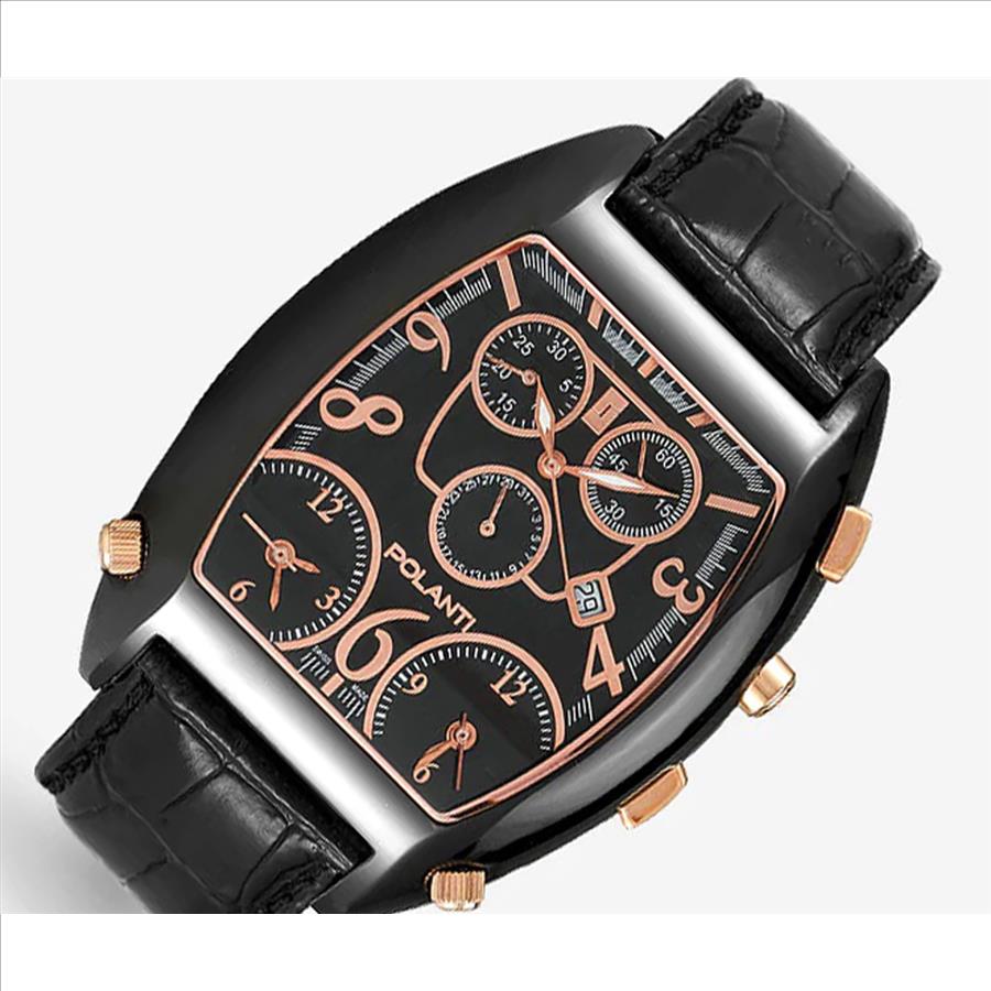 Lechateau Watches - 3-TIME ZONE/CRONOGRAPH  - Black-IP, Swiss Movements, Black date Dial (MSRP: $2,695.00)