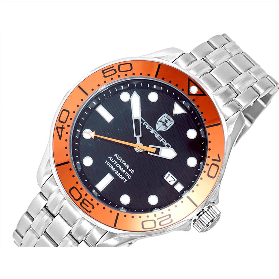 Lechateau Watches - Automatic -24  Jewels NH35, Textured Black Date dial - Orange Bezel , (MSRP: 2,268.00)