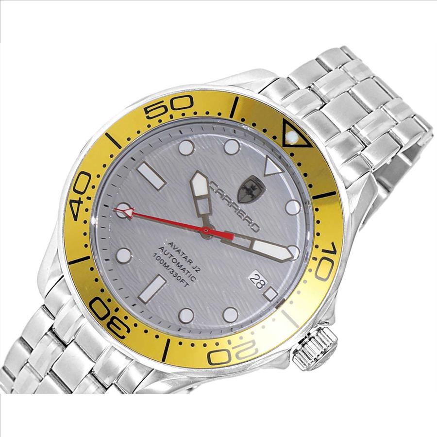Lechateau Watches- Automatic -24  Jewels NH35, Textured Gray Date dial, Yellow Bezel C1S6161GR_BUYL - Retail at (MSRP: 2,268.00)