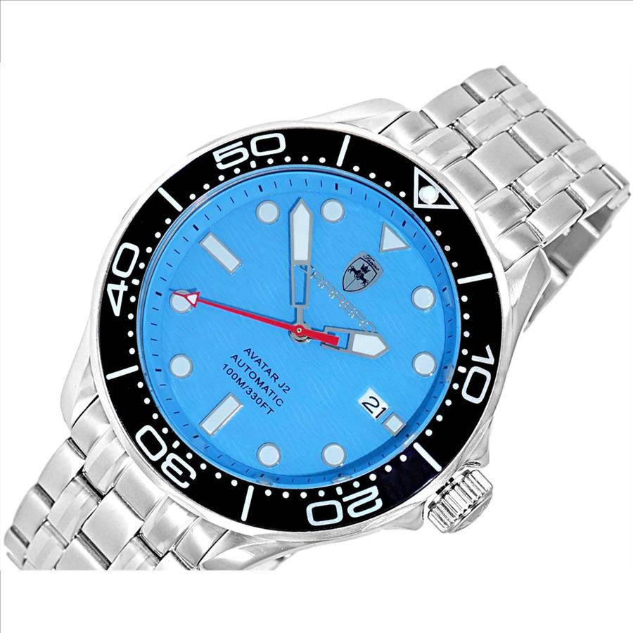 Lechateau Watches - Automatic -24  Jewels NH35, Textured Light-blue Date dial - Black Bezel , (MSRP: 2,268.00)