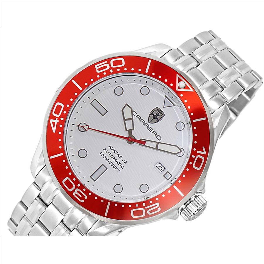 Lechateau Watches- Automatic -24  Jewels NH35, Textured White Date dial, Red Bezel C1S6161WT_RD - Retail at (MSRP: 2,268.00)